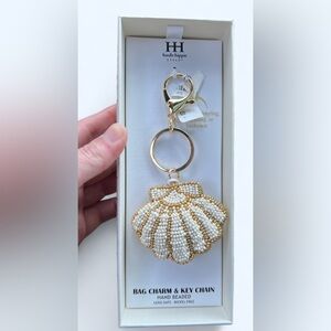 Haute Hippie Gold and White Beaded Shell Bag Charm